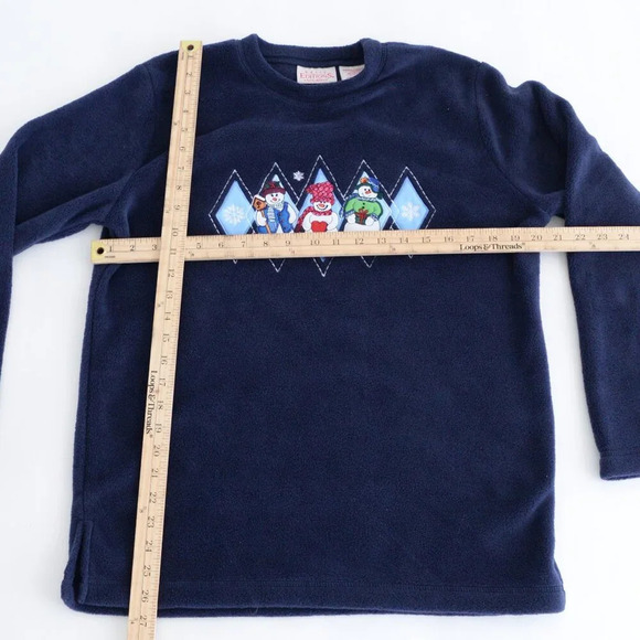 VTG Basic Editions Holiday Navy Embroidered Snowman Fleece Crewneck Sweater  S - Picture 4 of 11